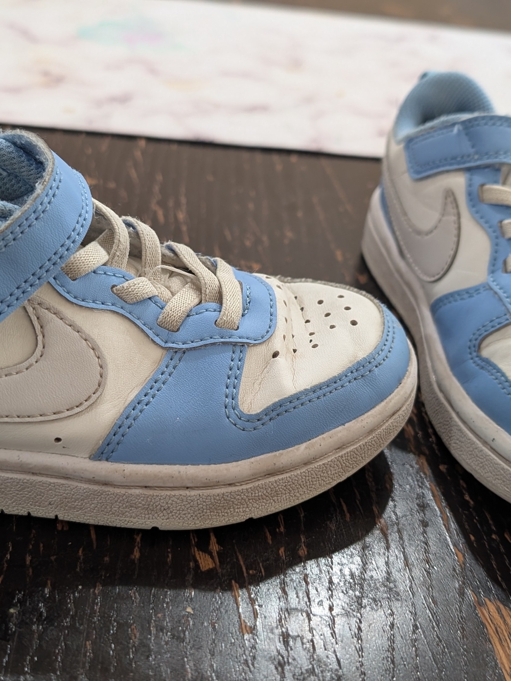 Nike Kids White and Light Blue High-Top Sneakers